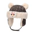Winter Baby Mütze mit Leopardenmuster, Plüschohren und besticktem Löwen Emblem - Grau Löwen-Stil (Grau A)