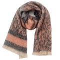 Close-up of leopard print scarf with orange and black tones and fringed edges - Extended Version / Black Pink