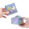 Square laser gift box in kraft color with geometric holographic pattern and top buckle - Mini Plaid