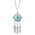 Collar difusor atrapasueños plateado con bola turquesa y dijes de plumas - Plata Atrapasueños Bola Verde Azulada (03)