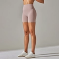 High-waisted dusty pink yoga shorts in matte spandex blend for fitness and gym wear - Dusty Rose