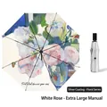 Oversized manual folding umbrella with silver coating and white rose floral inner print - 3-Fold Manual White Rose - Silver Coating