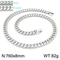 Silver stainless steel Cuban link necklace with shiny and brushed finish 8mm width - Shiny/Brushed (KN225337-Z)