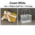 Rectangular seagrass gift box in cream white with satin ribbon and transparent PVC tote bag - Cream White (DIY Ribbon) + Handbag