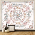 Detail of floral mandala tapestry hanging on white wall in bohemian living room - 73X95CM / Pink Yellow Mandala