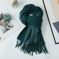 Dark green color-block knitted scarf with tassels in a premium wool blend finish - 200*68CM / Lake Blue