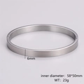 Silver minimalist hinged bangle showing 6mm width, 58x50mm inner size, and 23g weight - Women's Style (6mm Width) / Steel