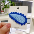 Blue knitted drop-shaped hair clip with hand-embroidered texture on display card - 3# Gear Water Drop Blue