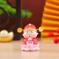 Detail of red God of Wealth resin statue on pink lotus base with Fa Cai sign - 1081-10 Wealth from All Sides Caishen