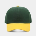 Detail der grün-gelben Baseballkappe mit Baumwoll-Twill-Gewebe und hochwertigen Nähten - Verstellbar / Grün mit gelber Krempe
