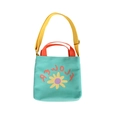 Kids colorful canvas floral handbag with adjustable strap in bright green and yellow - Cyan