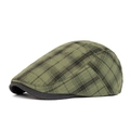 Béret rétro à carreaux verts avec détail de visière à chevrons gris pour femmes - Réglable / Vert
