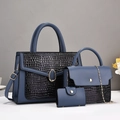 Ensemble 3 pièces sac cabas pour femme en cuir PU bleu et noir motif crocodile - Bleu