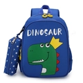 Navy blue kids dinosaur backpack with star pattern pencil case and yellow zippers - Royal Blue Dinosaur