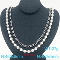 Collana a due strati con catena cubana argento e perle bianche su manichino nero - Collana Colore Acciaio (KN288739-Z)