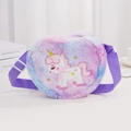 Rainbow tie-dye heart plush crossbody bag with embroidered unicorn and purple strap - Purple Multi