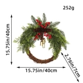 Christmas wreath with berries and gold bells, dimensions 40cm and 252g total weight - Plastic Pine Cone Style / 40CM