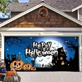 Halloween garage banner with Happy Halloween pumpkin design and round Welcome sign - Ws0106 / 2 Meters Long X 1.5 Meters High (includes Drilling Rope And Installation Kit)