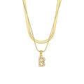 Double-layered gold chain necklace with pearl-encrusted letter B pendant - Letter B