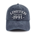 Vintage navy blue washed cotton baseball cap with Limited Edition 1991 white embroidery - Adjustable / 1991 Style (Navy Blue)