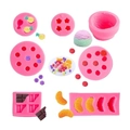 Set de moldes de silicona rosa para frutas 3D y decoración de pasteles de fondant - Juego de 7 piezas