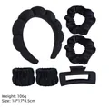 6-piece black spa set including sponge headband, hair ties, wristbands and hair claw clip - Black Rectangular (6-Piece Set)