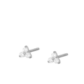 Dettaglio macro degli orecchini in argento con tre zirconi scintillanti a grappolo - Orecchini a Bottone Fiore 3 Pietre-Argento