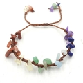 Handmade woven prehnite and chakra stone bracelet with adjustable brown cord for women - Rainbow