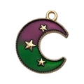 Purple and green gradient crescent moon alloy charm with gold star accents - Crescent & Stars (18x23mm)
