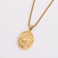 3D embossed saint icon oval pendant necklace in golden stainless steel with box chain - Gold (with Chain)