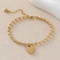 Elegante bracciale a sfere dorate con ciondoli a cuore e incisione Eternal Love - Stile Catena di Perline Cuore Inciso (JY142-04)