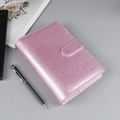 Cuaderno de hojas sueltas de cuero PU con purpurina rosa y elegante hebilla en U - A6 Sin Páginas Interiores / Rosa Estrellado