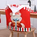 Red Christmas chair cover featuring cartoon Santa Claus and striped border decoration - 01/Red Santa Claus with Gift Box / Single Pack/50*60cm