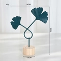 Modern green metal ginkgo leaf ornament with a solid wood base for desktop decor - Double Ginkgo Leaves / Navy Blue