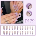 Lila French Ombré künstliche Fingernägel in Trapezform mit Herz-Strasssteinen - Lila Französisch Herz Strass (D179)