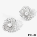 Silver daisy earrings featuring a polished pearl center for a sophisticated floral look - Silver Stud Earrings (PD3442)