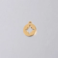 Macro view of gold stainless steel compass pendant with cut-out star detail - 18K Gold Plated