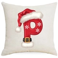 Christmas pillowcase with letter P featuring Santa hat and belt design on beige fabric - Letter P