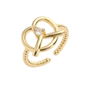 Elegant gold adjustable twist ring with pretzel knot design and sparkling zircon stone - Single Zirconia Pretzel Ring / Gold