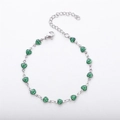 Silver tone heart bracelet with 13 green glitter beads and 18K gold plated chain - Necklace 40+5cm / Steel + Emerald Green
