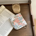 Linen mini coin purse with floral embroidery and metal zipper for makeup storage - Flower Sea White