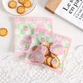 Pink and green plaid resealable bag with cute cartoon rabbit and strawberry design - Pink Rabbit / 13.5 x 13.5cm