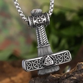 Ciondolo martello di Thor vichingo in argento antico con simbolo Valknut e catena box - Pendente Martello di Thor + Catena Box / Argento Acciaio Vintage