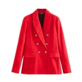Blazer cintré rouge pour femme avec boutonnage croisé et boutons métalliques gravés - S / Rouge
