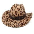 Chapeau de cowboy vintage à motif léopard avec bande en similicuir et emblème tête de taureau - M (56-58cm) / Imprimé léopard
