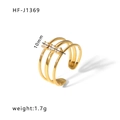 Minimalist gold stainless steel open ring with three sparkling white zircons, 1.7g weight - Adjustable Open / Three-layer Dislocated Zircon Inlaid Style (HF-J1369) / Gold