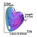 Detailed view of heart-shaped iridescent 304 stainless steel charm with dimensions - Heart Shape with Hole (D103) / AB Color