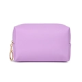 Waterproof purple PU leather makeup bag with gold zipper and textured surface - Deep purple