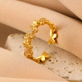 Elegant gold bow butterfly ring with sparkling zircons and adjustable open band design - Gold Vintage Butterfly Open Ring (G-181)