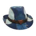 Cappello fedora per bambini con stampa denim blu e cinturino in pelle con leopardo - Taglia Bambini / Cintura con Fibbia a Leopardo in Denim / Blu Reale
